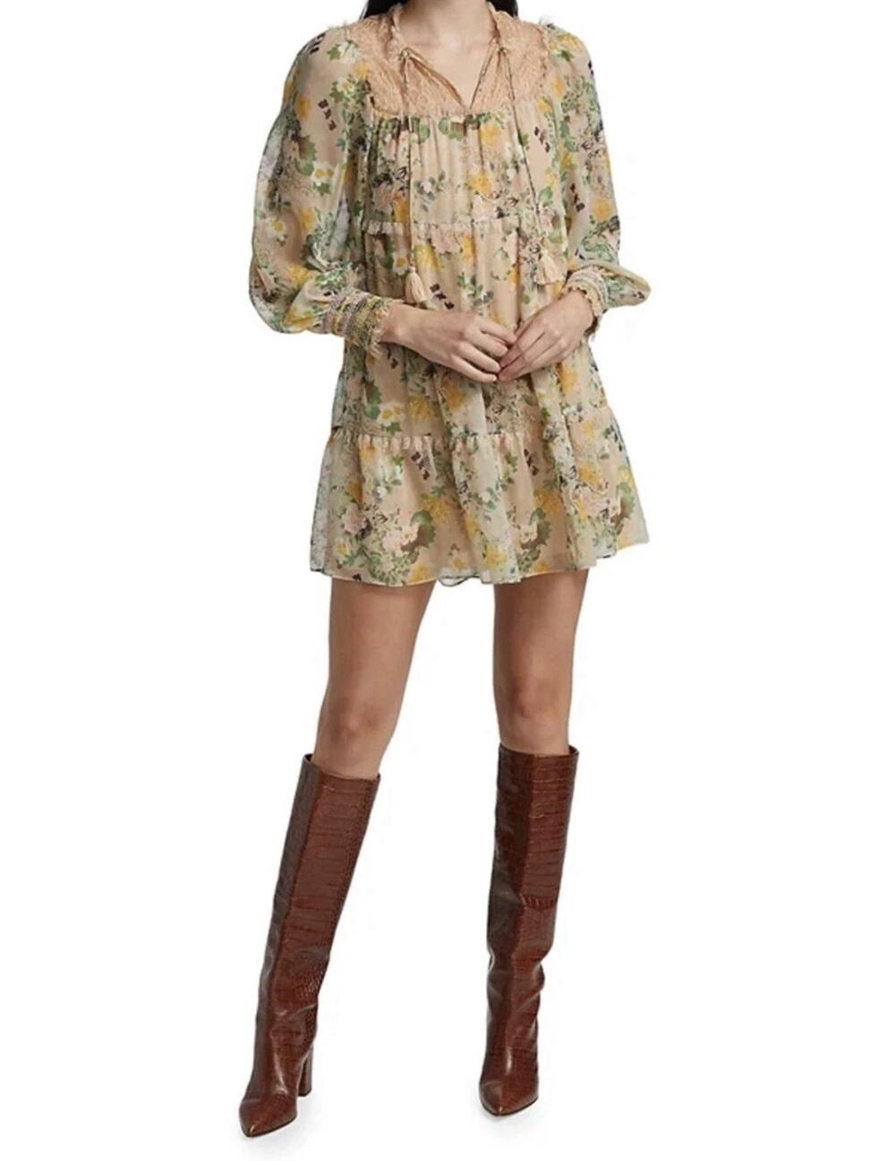 ALICE + OLIVIA Marcie Floral Long Sleeve Minidress In Multi-colour SIZE Small
